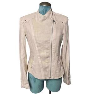 Mark Zunino Faux Leather Trim Rayon Linen Blend Jacket Womens Size 6 Light Pink
